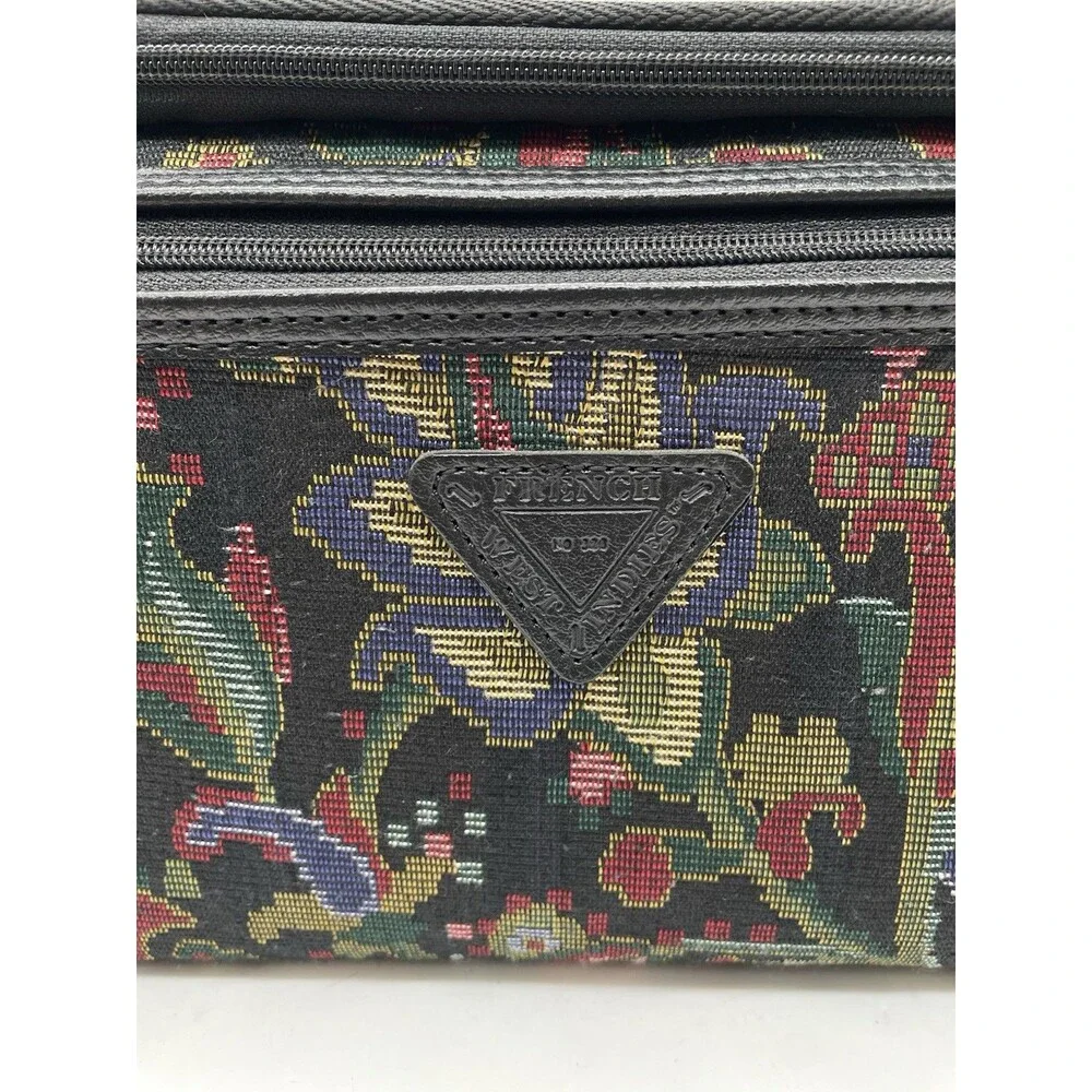 Vintage French West Indies Tapestry Floral Zip Over Night CarryOn Travel Bag